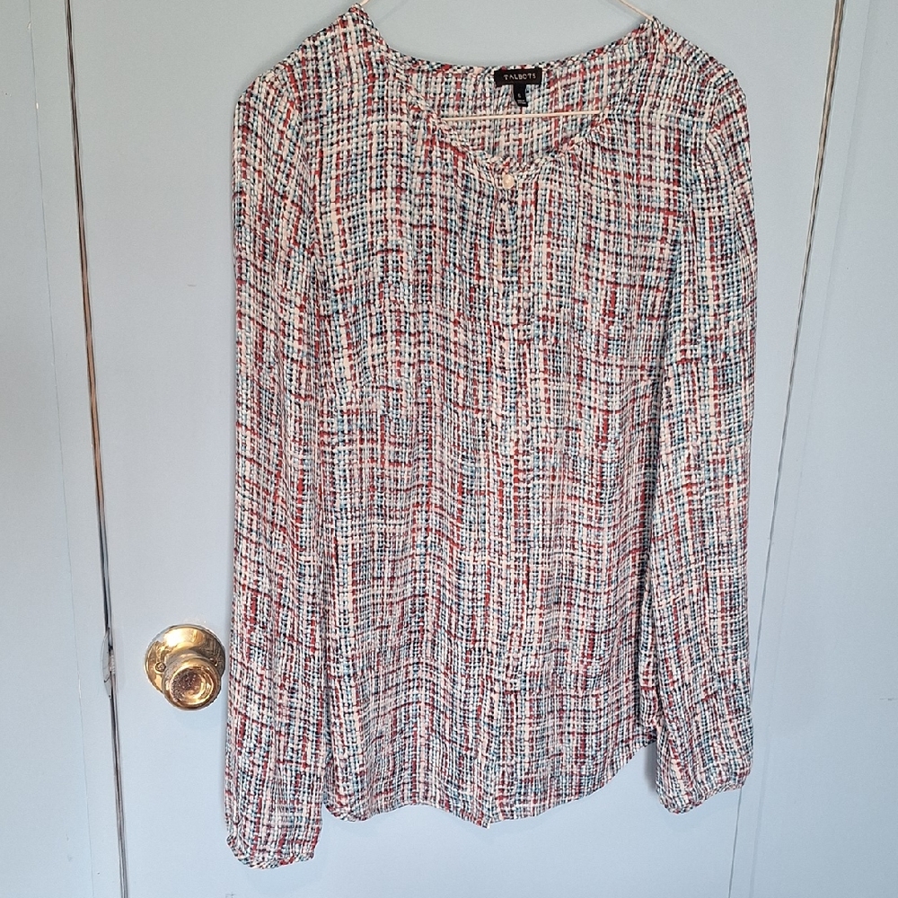 Talbots Women's Red and Black Patterned Blouse